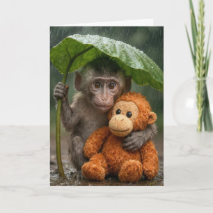 Thinking of You Macaque Monkey with Orangutan Card