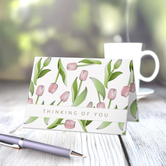 Thinking of You Modern Pink Tulip Card (Creator Uploaded)
