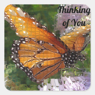 Thinking of You Mosaic Monarch Photo Butterfly Square Sticker