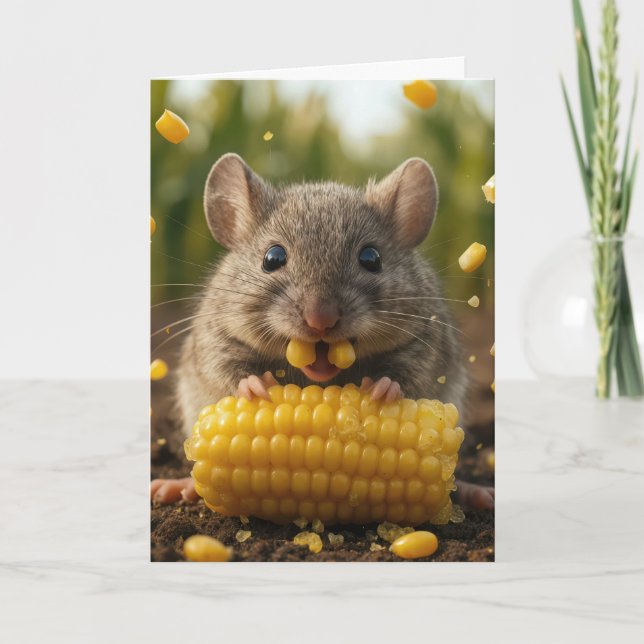 Thinking of You Mouse Eating Corn on the Cob Card (Front)