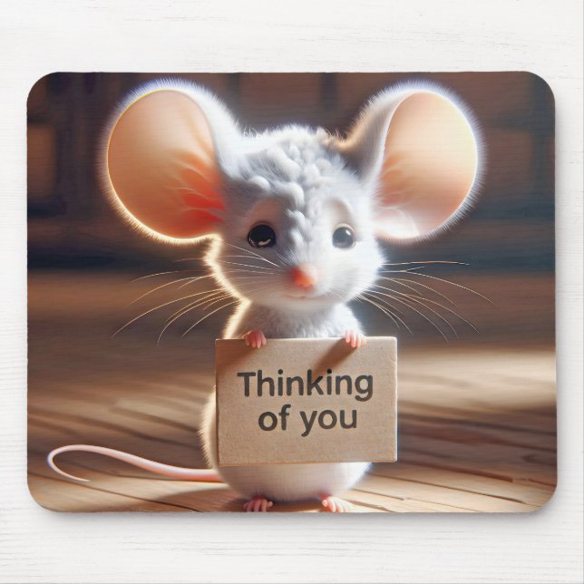 Thinking of You Mouse With Cardboard Sign Mat (Front)