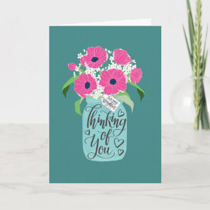 Thinking Of You Neighbour Mason Jar of Pink Floral Card