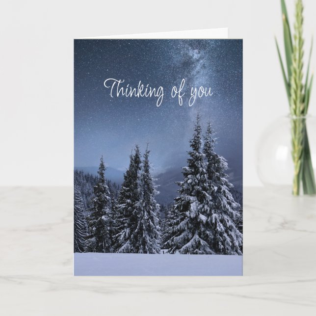 Thinking of You Night Sky Starry Winter Scene Card (Front)