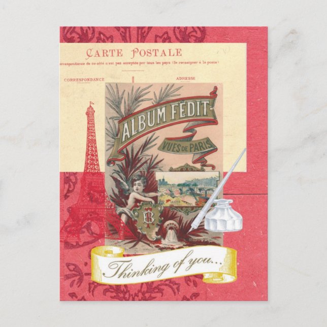 Thinking of You Parisian Collage Postcard (Front)