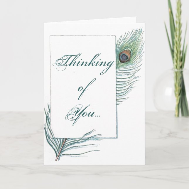 Thinking of You Peacock Feather Inspirational Card (Front)