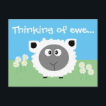Thinking Of You Personalised Cute Funny Sheep Postcard<br><div class="desc">Cute,  funny sheep 'Thinking of Ewe' with daisy design,  editable so that you can add your own personal message.</div>