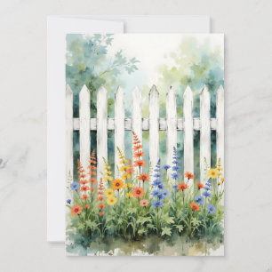Thinking of You Picket Fence with Flowers Flat Card