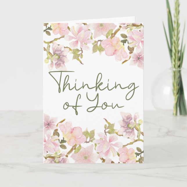 Thinking of You Pink Blush Magnolia Floral Card (Front)