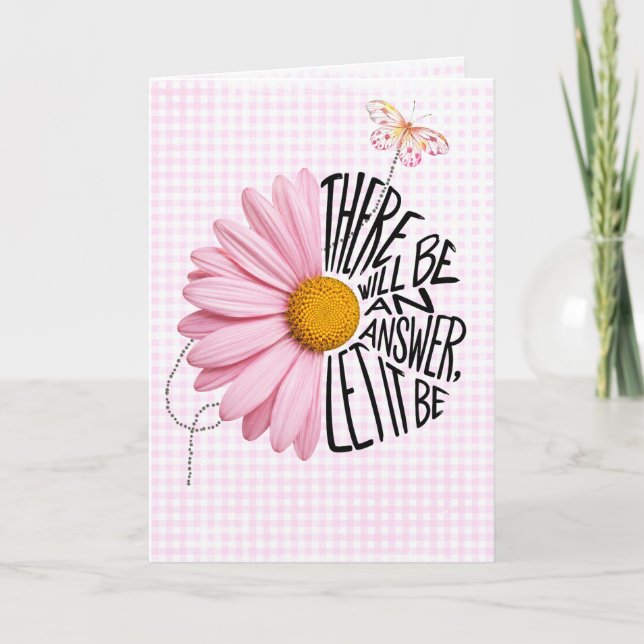 Thinking of You Pink Daisy on Gingham Card (Front)