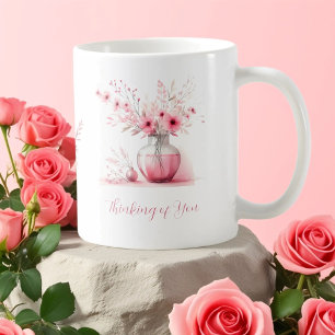 Thinking of You Pink Flowers and Vase Sympathy Coffee Mug