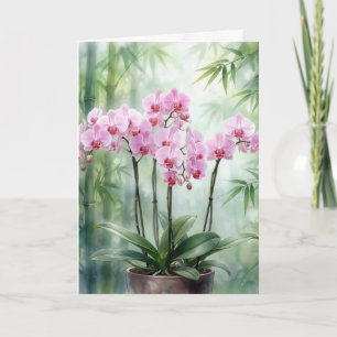 Thinking of You Pink Orchids On Green Bamboo Card