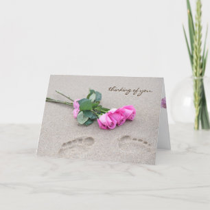thinking of you-pink rose bouquet and footprints card