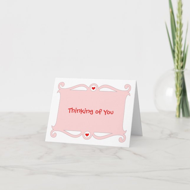 Thinking of You Pink Scroll Note Card (Front)