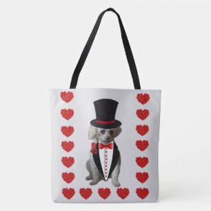 Thinking of You Poodle Grey Red Shoulder Tote Bag