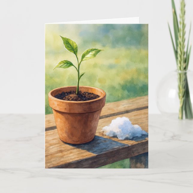 Thinking of You Potted Plant With Snow Pile Card (Front)