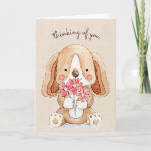 Thinking of You Puppy Dog with Flowers Card