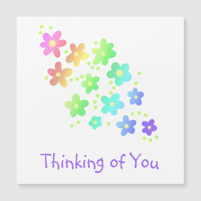 "Thinking of You" Rainbow Flowers Magnetic Card (Front)