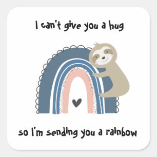 Thinking of You Rainbow Sloth Hug Square Sticker