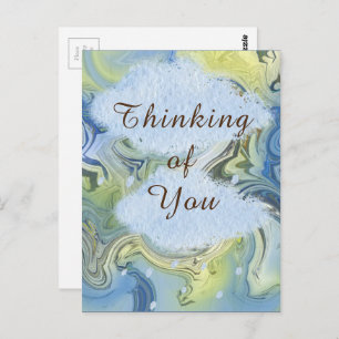 "Thinking of You" Rainy Day Abstract Water Postcard