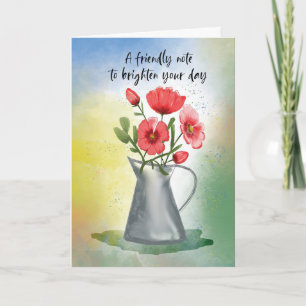 Thinking of You Red Cosmos Flowers Rustic Metal Card