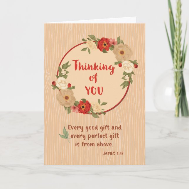 Thinking of You Religious Thankful Fall Wreath Card (Front)
