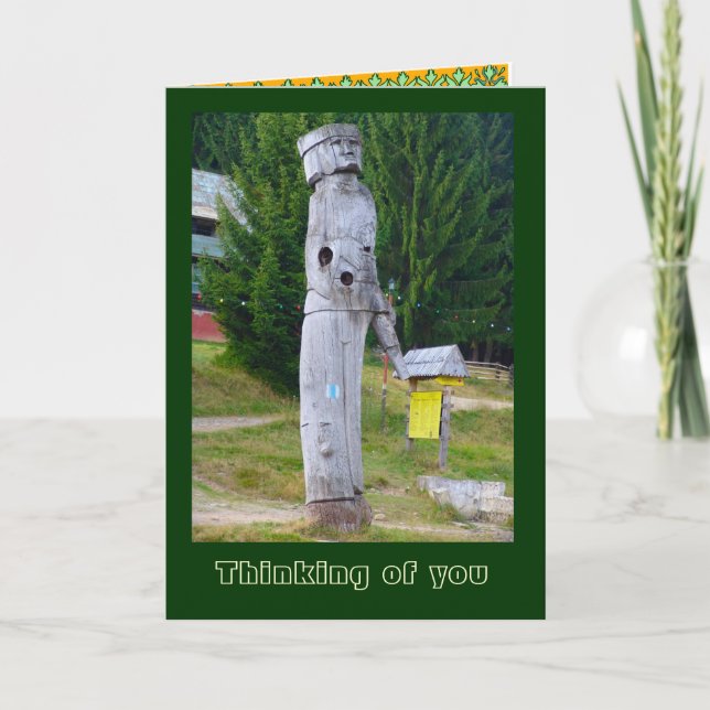 Thinking of you, Romania, wooden sculpture Card (Front)