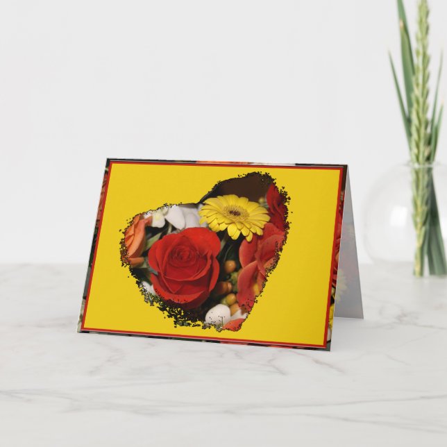 Thinking Of You Rose Bouquet Heart Template  (Front)