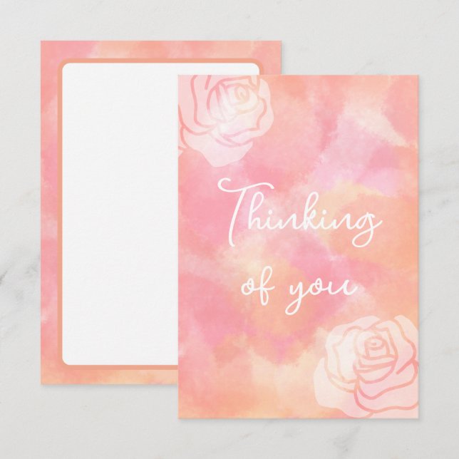 "Thinking of you" Rose, Watercolor Pink Card  (Front/Back)