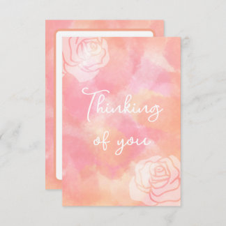"Thinking of you" Rose, Watercolor Pink Card