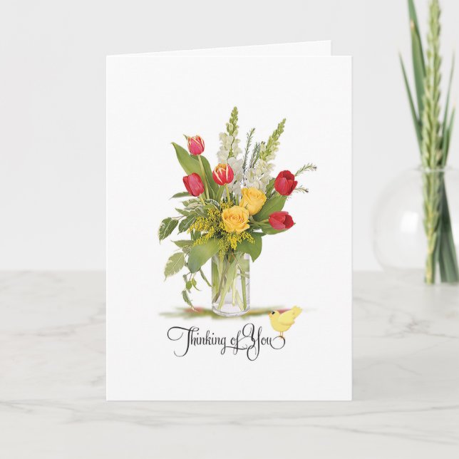 Thinking of You Roses and Tulip Flower Bouquet Card (Front)