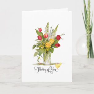 Thinking of You Roses and Tulip Flower Bouquet Card