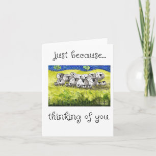 Thinking of You, Sheep Art Painting Print Card