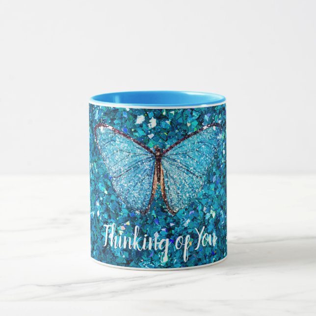 Thinking of You, Shiny Blue Glitzy Template Mug (Center)