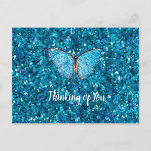 Thinking of You, Shiny Blue Glitzy Template Postcard