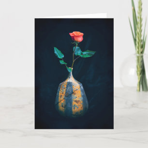Thinking of You Single Rose in Vase Photograph Holiday Card