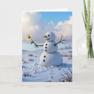 Thinking of You Snowman Holding a White Daisy Card