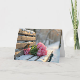 Thinking of You Spring Robin With Pink Tulips Card