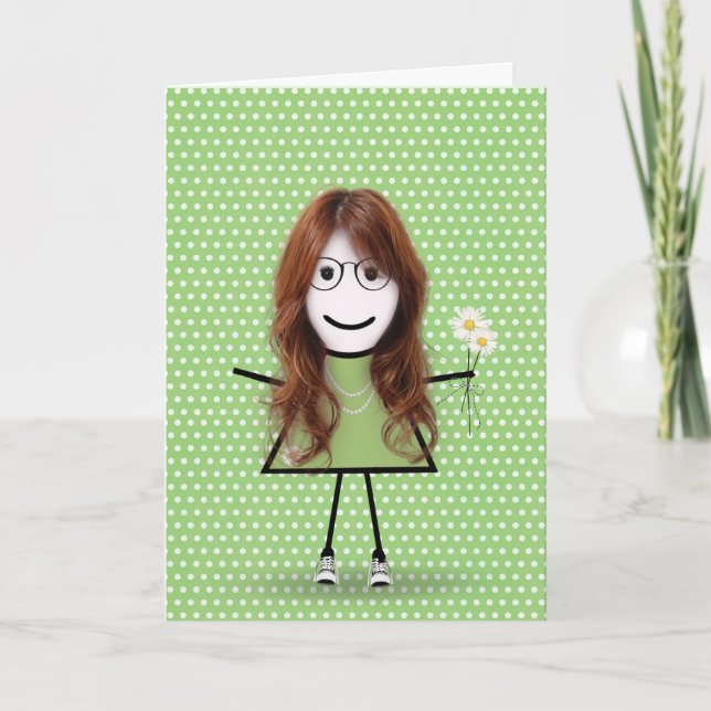 Thinking of You Stick Girl with Daisies  Card (Front)