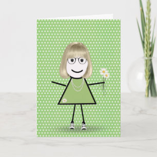 Thinking of You Stick Girl with Daisies  Card