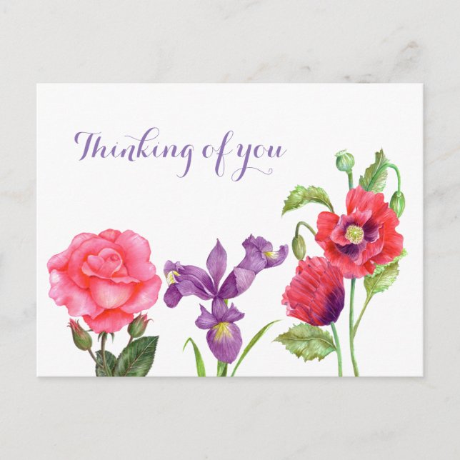 Thinking of You Summer Flowers Watercolor Postcard (Front)