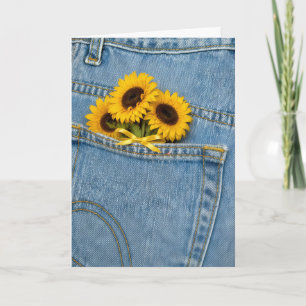 Thinking of You Sunflowers in Blue Jean Pocket Card