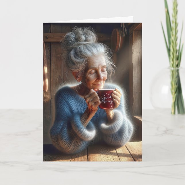 Thinking of You Sweet Old Lady With Coffee Mug Card (Front)