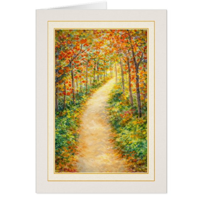 Thinking of You Sympathy Card Autumn Forest Path (Front)