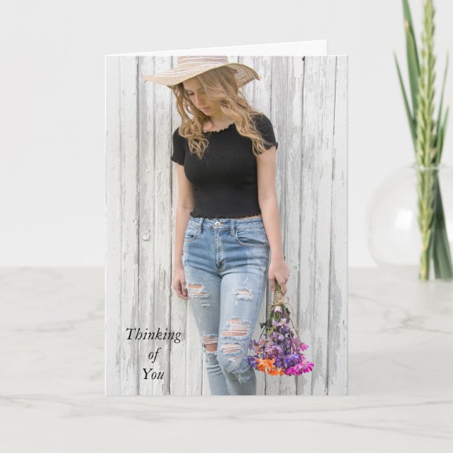 thinking of you-teen girl with daisies card (Front)