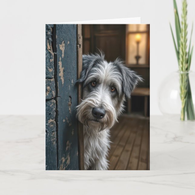 Thinking Of You Terrier Peeking Around a Door Card (Front)