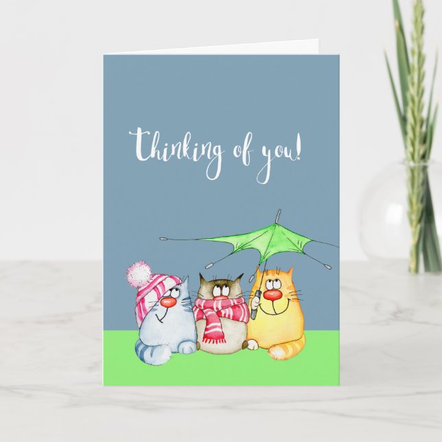 Thinking of You Three Cute Cats Card (Front)