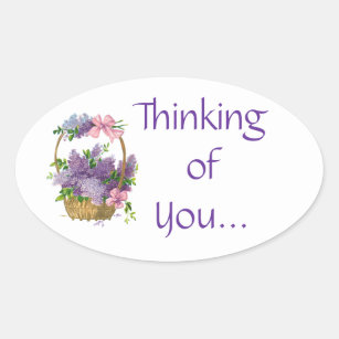 Thinking of You Vintage Purple Lilacs Flowers Oval Sticker