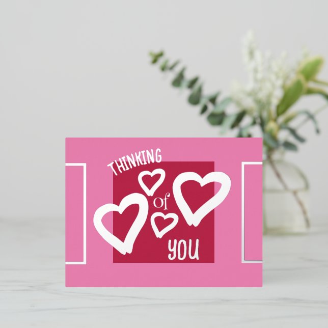 Thinking of You Viva Magenta Pink Valentines Foil Holiday Postcard (Standing Front)