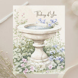 Thinking of You Watercolor Birdbath in Garden Holiday Postcard