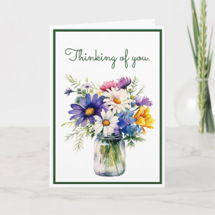 Thinking of You Watercolor Flowers Customise Card